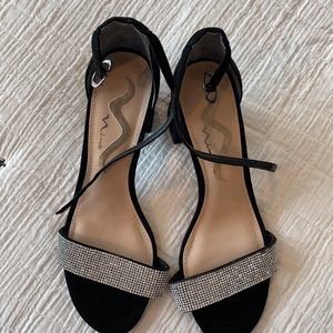 Black and silver rhinestone heels
